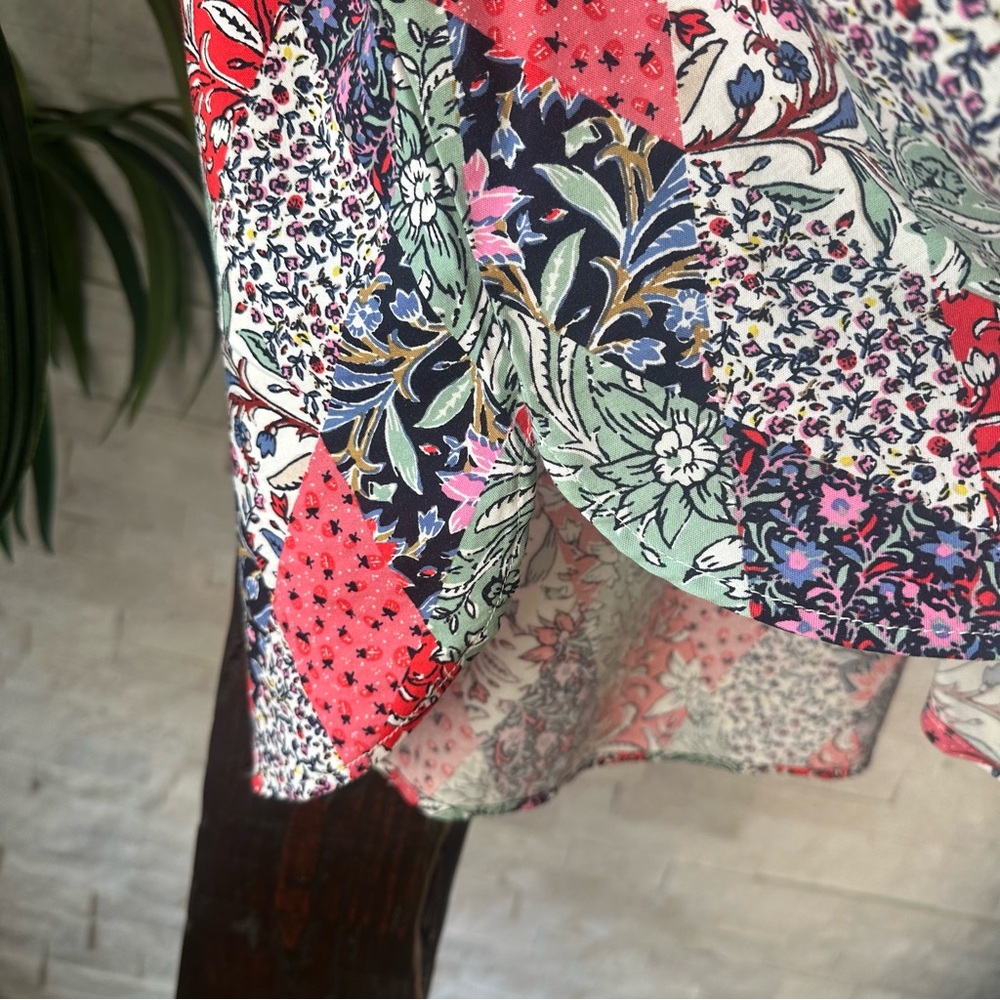 Loft Mixed Print Multicolor Patchwork Button Down… - image 4